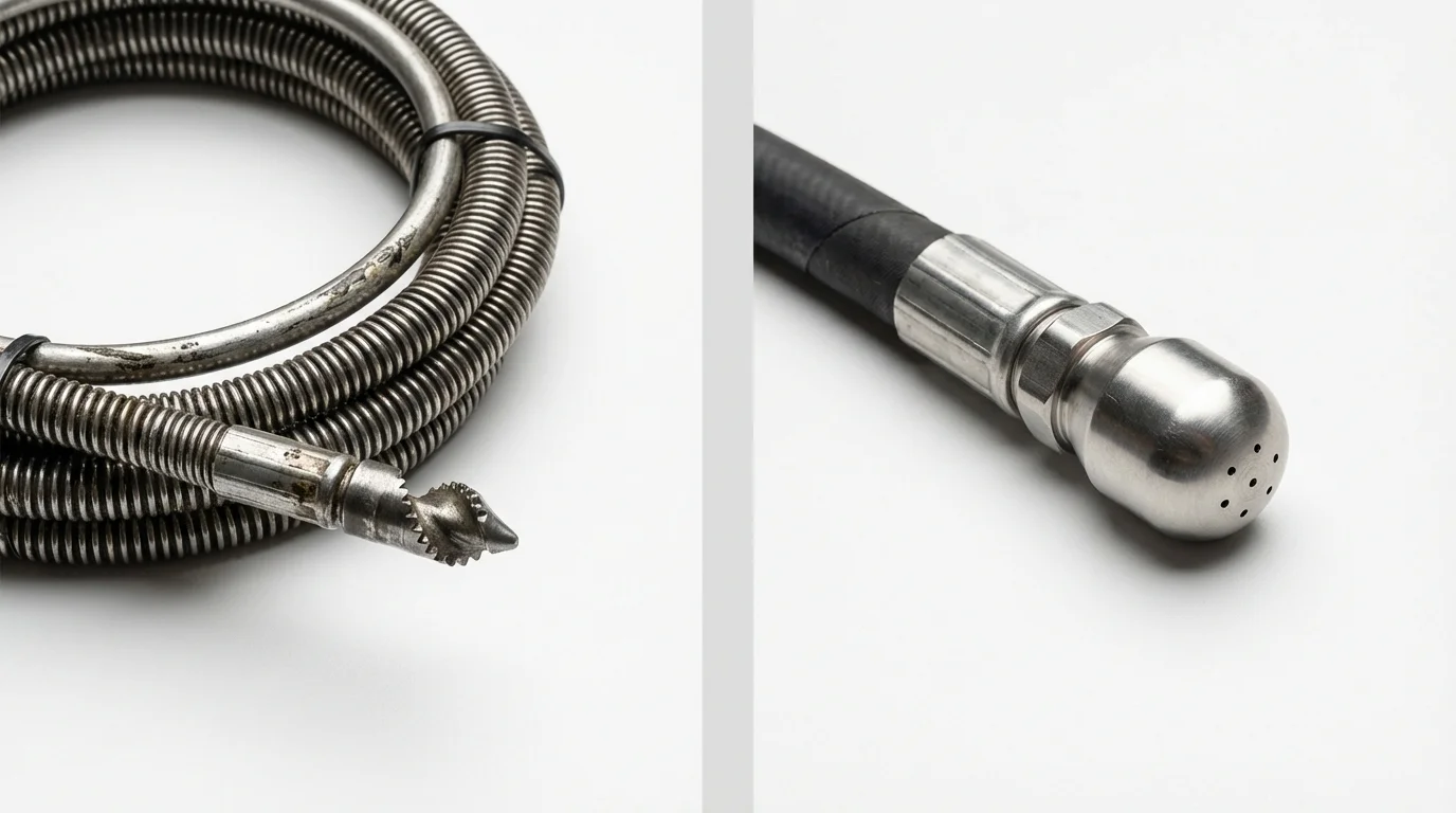 Drain snake cable and hydro jetting nozzle used for drain cleaning in Carefree, AZ