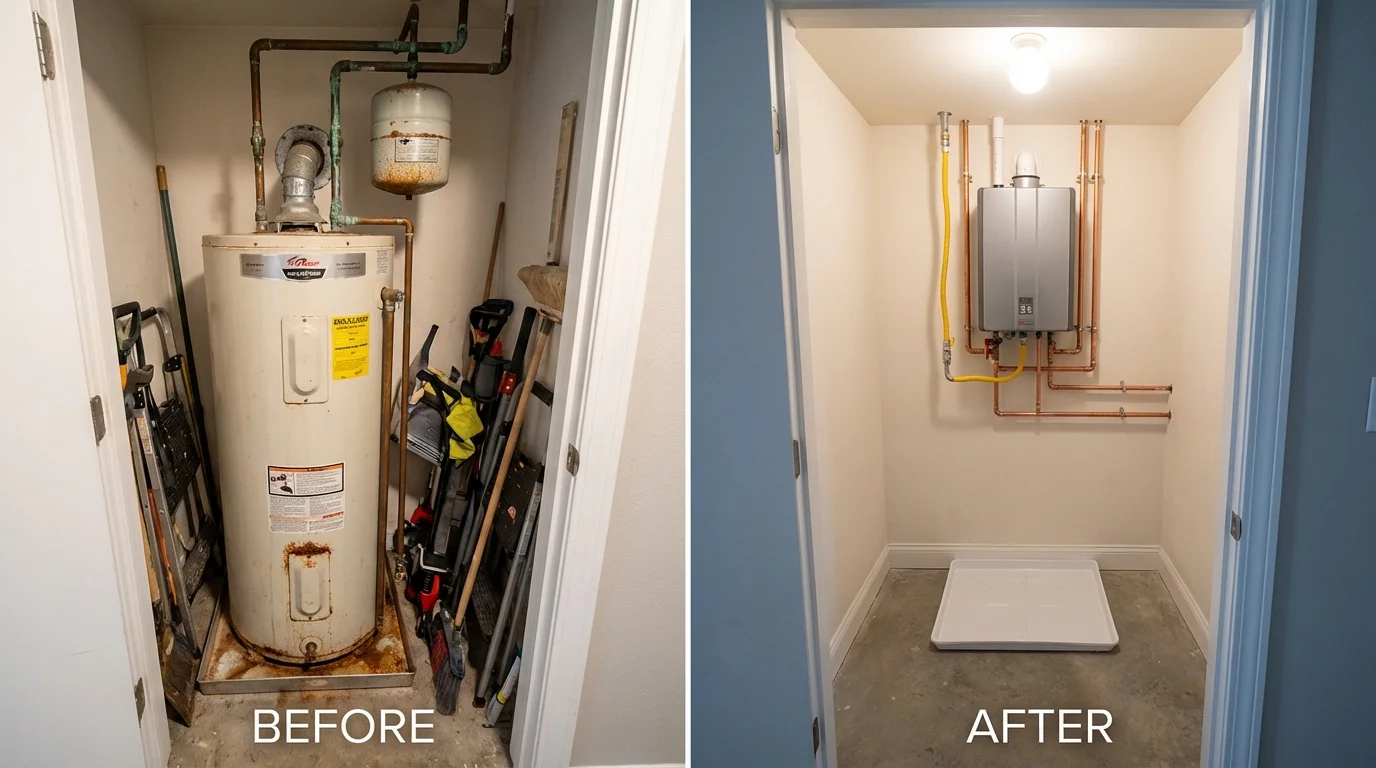 Tank water heater versus wall-mounted tankless unit comparison for Carefree, AZ homeowners