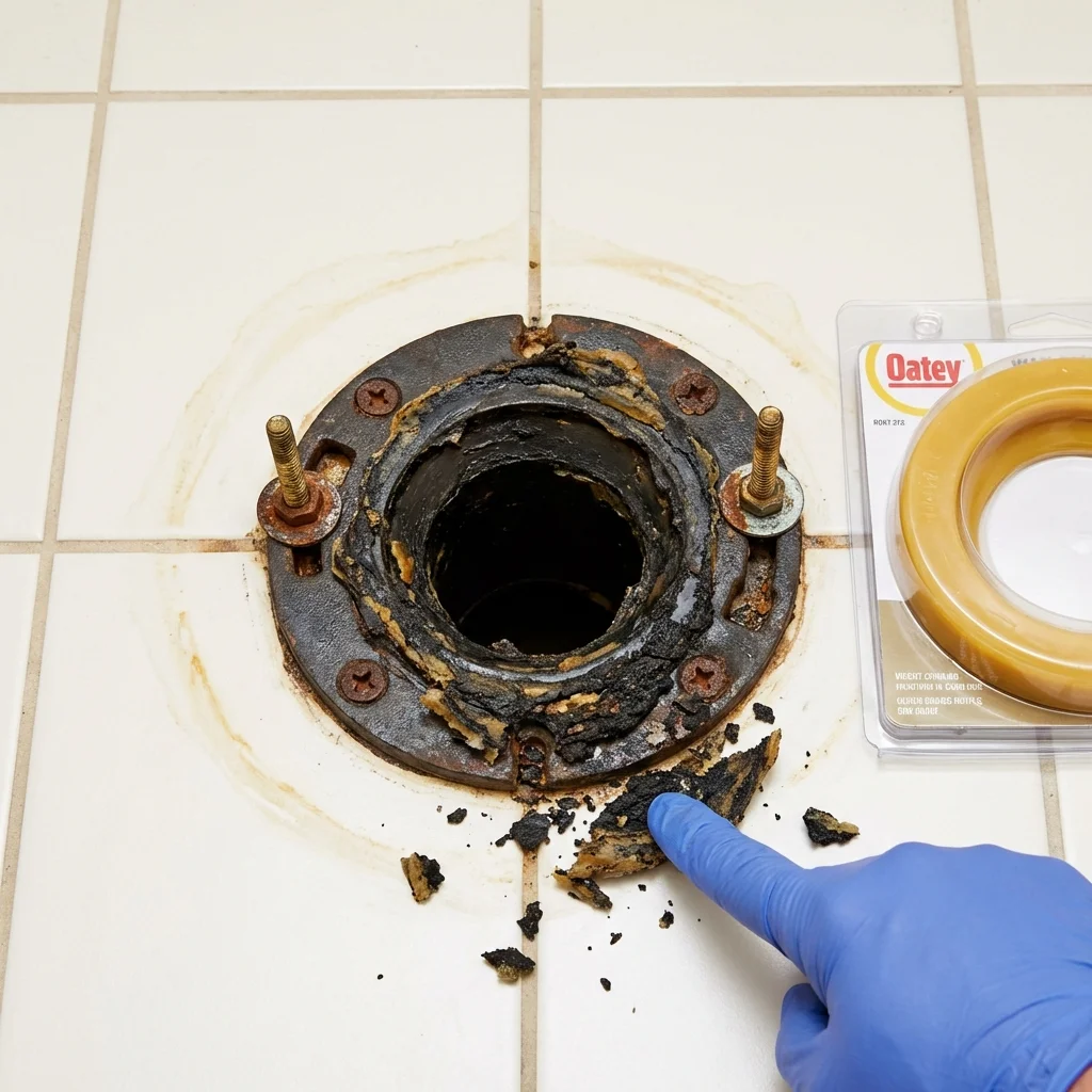 Failed wax ring showing water seepage at the base of a toilet in a Carefree, AZ home